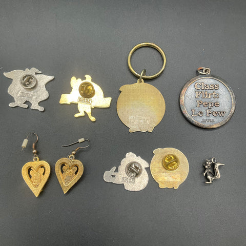 Warner Bros Pepe Le Pew Jewelry & Pin Lot 9 Pieces Sterling Charm Vintage 90s