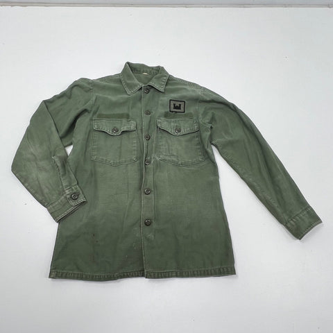 Vintage 60s US Army OD Green OG-107 Cotton Sateen Field Shirt Jacket Mens S