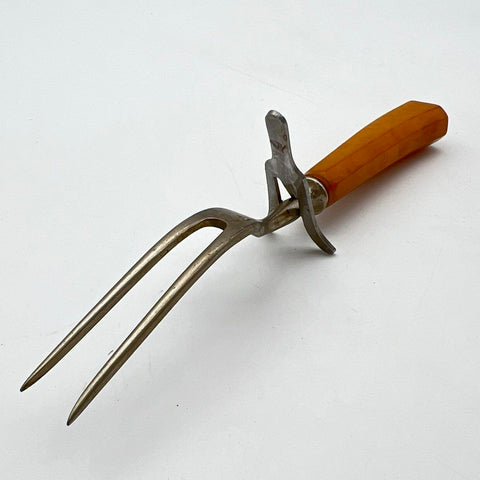 Vintage Serving Fork Meat Carving with Ejector Faux Bakelite Handle 9 Inch
