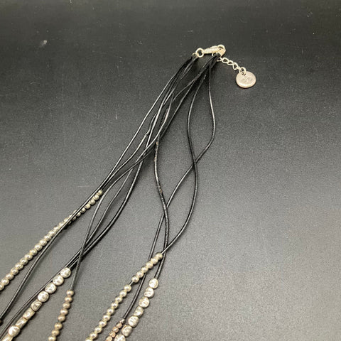 Trades by Haim Shahar Multi-Strand Cord Pearl Silver Tone Bead Necklace 32"