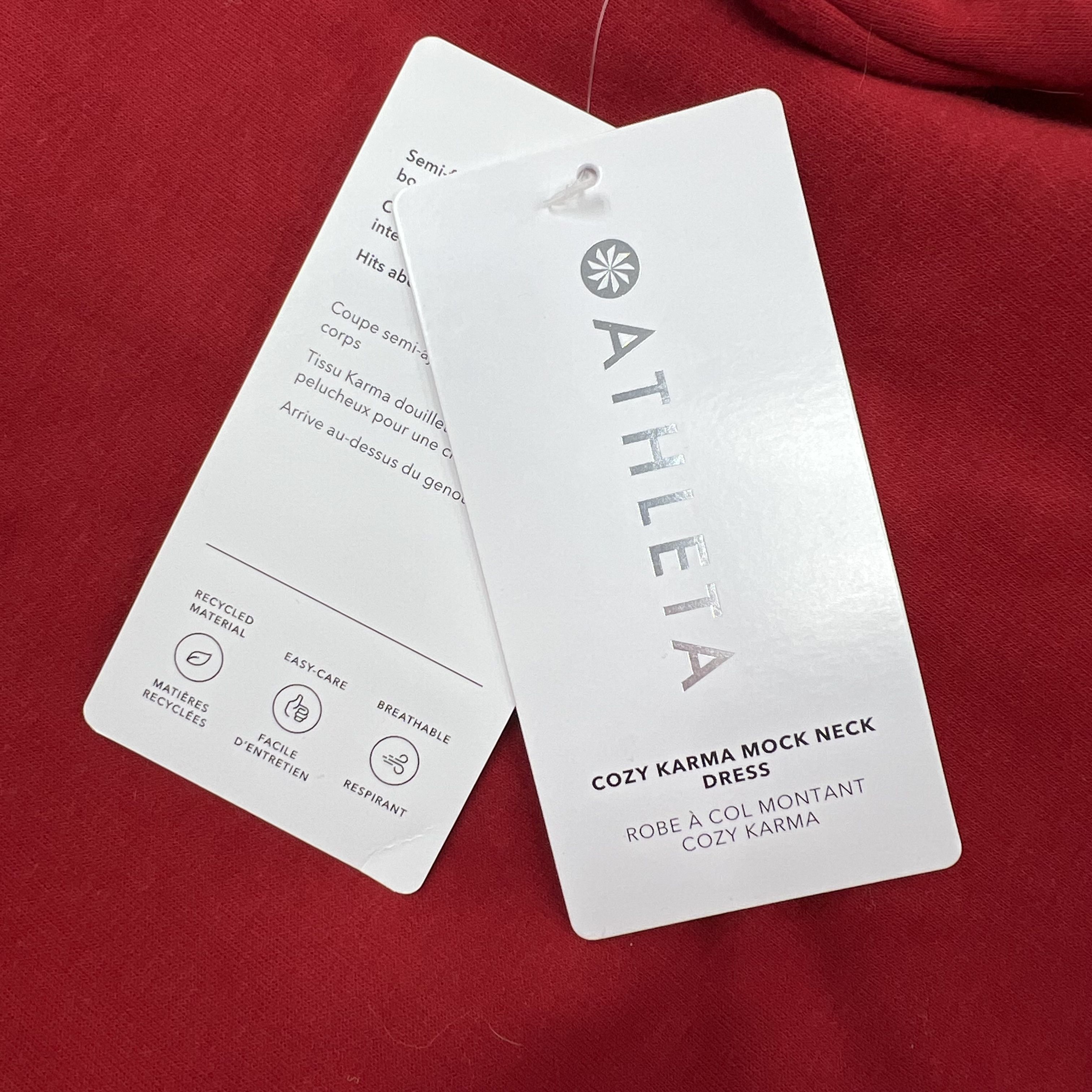 Athleta Red Cozy Karma Mock Neck Fleece Lined Dress Women's L NWT