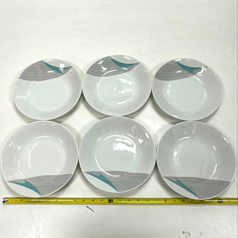 Bohemia Czechoslovakia Mid Century Geometric Rimmed Soup Bowls 6pc Set Porcelain