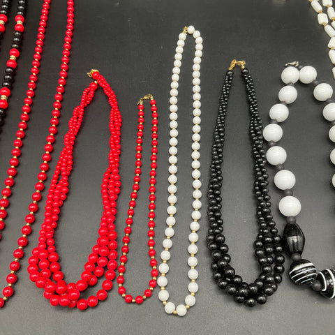 Monet Trifari Napier Vintage Beaded Necklaces Red Black White Jewelry Lot of 10