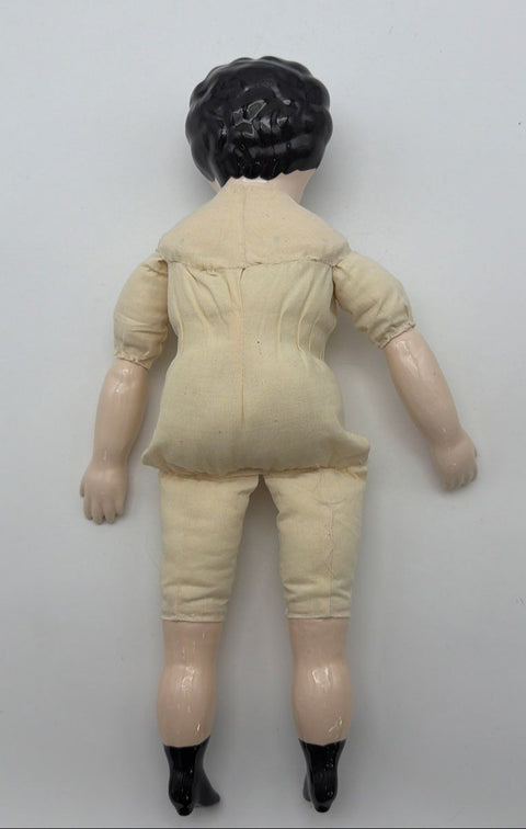 Antique China Head Doll Glazed Porcelain Cloth Body 17 Inch Painted Boots