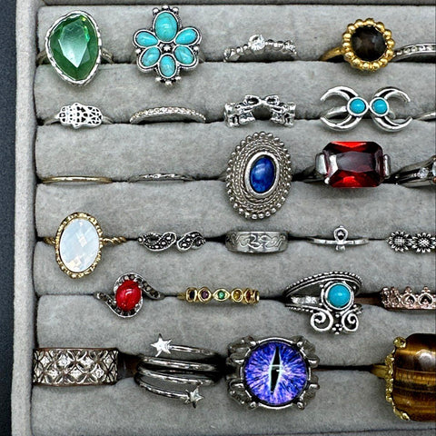 Fashion Costume Jewelry Ring Lot 60pc Boho Southwestern Rhinestone Mixed Styles