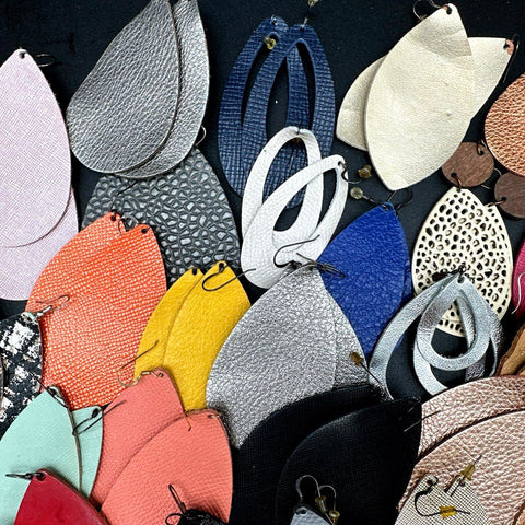 Faux Leather Teardrop Earrings Bulk Jewelry Lot 60 Pairs Mixed Colors Patterns