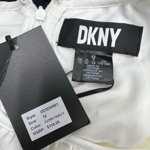 DKNY Women's Halter Neck Maxi Dress Ivory Navy Colorblock Tiered NWT Sz 12