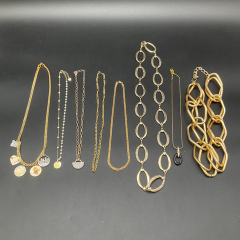 Gold Tone Fashion Jewelry Lot of 8 Necklaces Bold Links Charms Faux Pearl