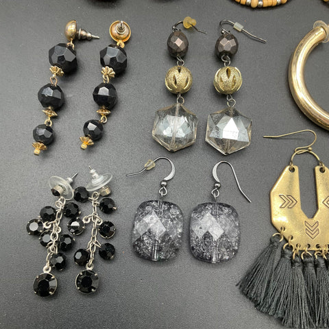 Boho Modern Fashion Earring Lot of 14 Pairs Dangle Drop Hoop Tassel Geometric