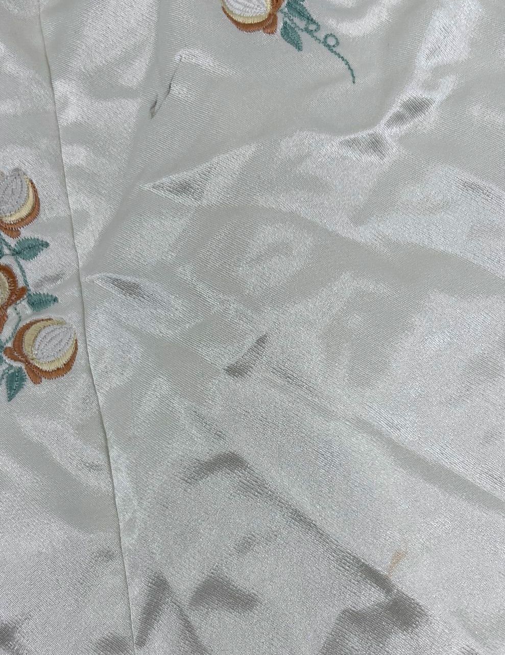 Vintage 60s 70s Embroidered Satin Lingerie Short Robe Bed Jacket Sz L