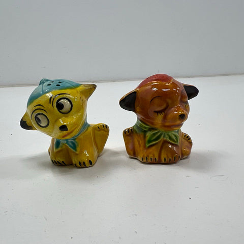 Vintage Dog Puppy Salt & Pepper Shakers Ceramic Hand Painted Made in Japan
