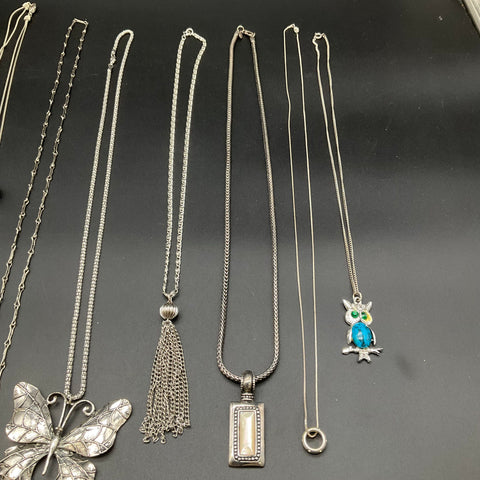 Fashion Jewelry Lot of 8 Necklaces Silver Tone Butterfly Owl Tassel Statement