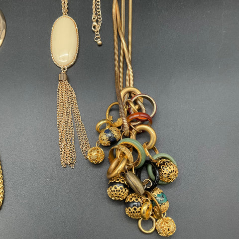 Boho Statement Jewelry Lot 7 Necklaces Chokers Tassels Beaded Gold Silver Tone