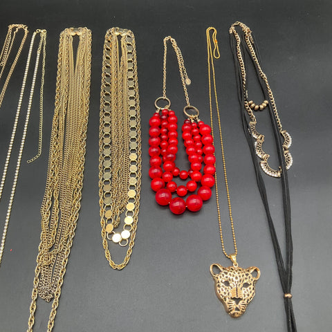 Fashion Necklace Jewelry Lot of 8 Gold Tone Silver Tone Leopard Heart Tassel
