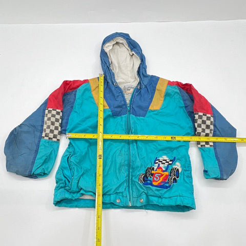 Vintage 90s London Fog Race Car Racing Windbreaker Hooded Jacket Sz 5-6