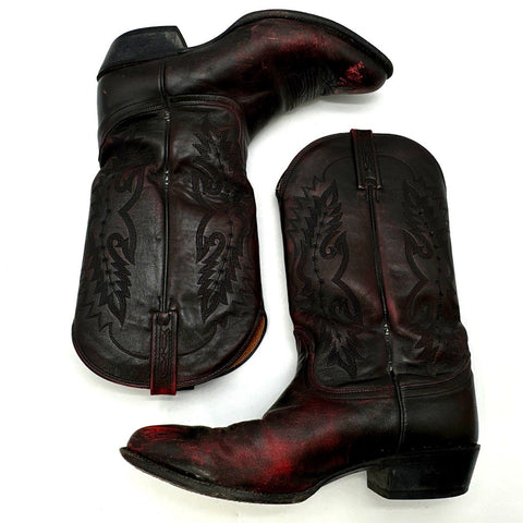 Nocona Black Red Rub Off Leather Western Cowboy Boots Men's Size 10.5 EE