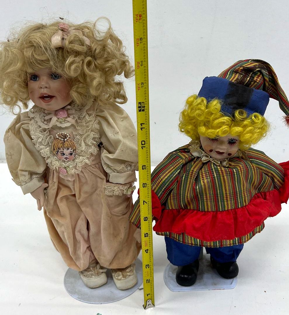 Seymour Mann 1992 Doll + Porcelain Clown Lot of 3 Vintage Collector Dolls