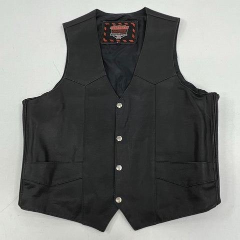 Interstate Leather Black Genuine Leather Biker Motorcycle Vest Men's L