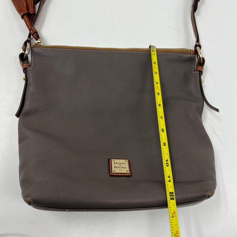 Dooney & Bourke Taupe Pebbled Leather Tassel Crossbody Bag Gold Hardware