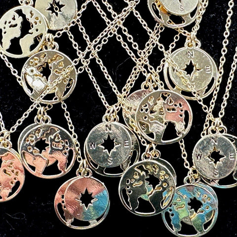 Mixed Costume Jewelry Lot 15 Pcs Gold Tone World Map Compass Star Faux Pearl