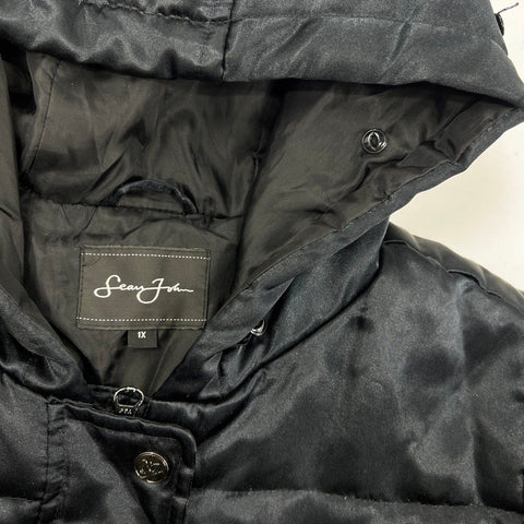 Vintage Y2K Sean John Women's Black Hooded Puffer Jacket Full Zip Sz 1X