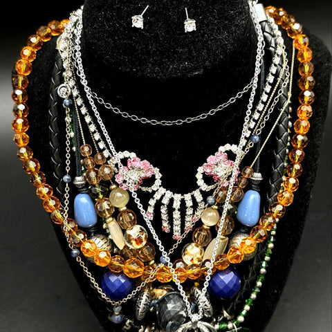 Vintage to Modern Mixed Costume Jewelry Lot Statement Pendants Beaded Rhinestone