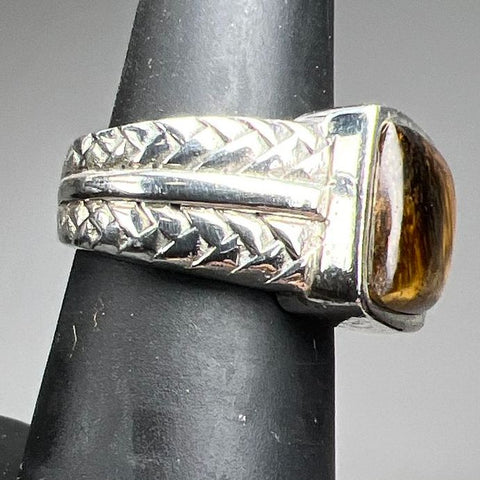 925 Sterling Silver Tiger's Eye Braid Texture Band Ring Size 7 9.52g