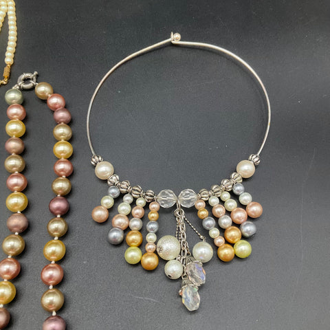 Vintage Faux Pearl Costume Jewelry Lot of 8 Beaded Necklaces Chokers