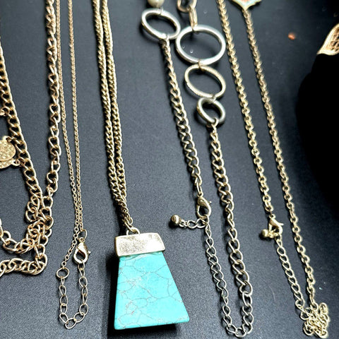 Gold Tone Necklace Jewelry Lot of 10 Boho Geometric Faux Pearl Statement Styles