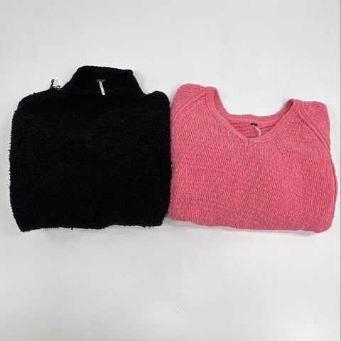 Free People Women's Lot of 2 Sweaters Black Pink Pullover Tunic Size M