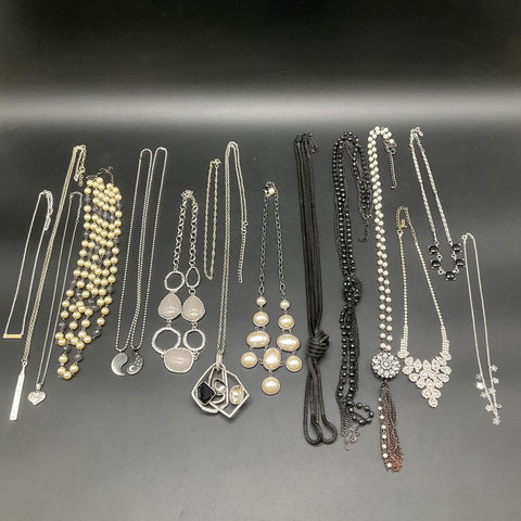 Vintage to Modern Costume Jewelry Lot 14 Necklaces Pendants Faux Pearl Beads