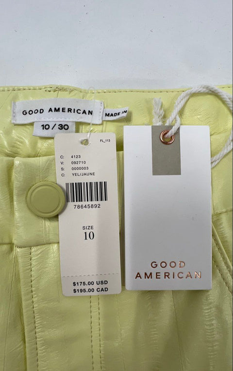 Good American Women's Yellow Faux Leather Textured Straight Leg Pants NWT Sz 10