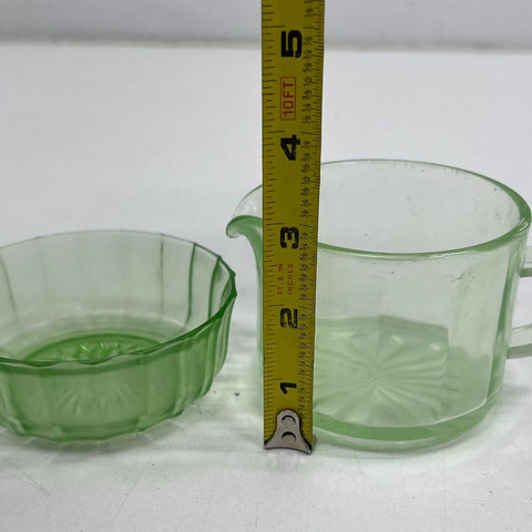 Jeannette Anniversary Green Depression Glass 4pc Lot Creamer & Bowls Vintage