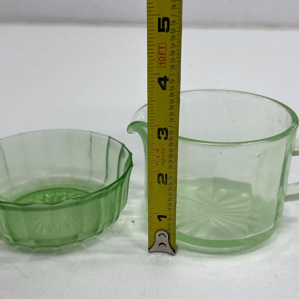 Jeannette Anniversary Green Depression Glass 4pc Lot Creamer & Bowls Vintage