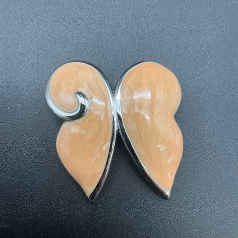 Vintage Monet Silver Tone Peach Enamel Butterfly Brooch & Earring Set