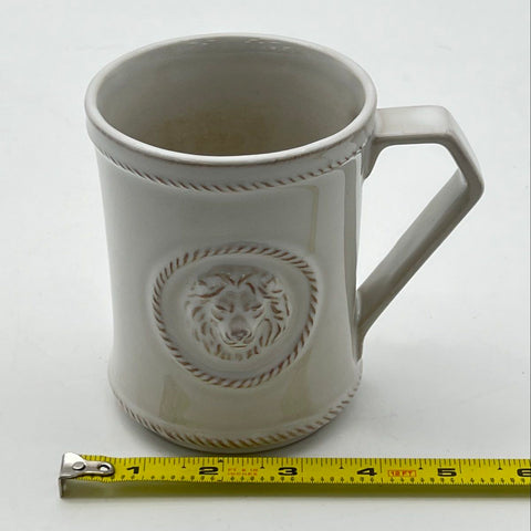 Juliska Lion Medallion Courage Mug White Ceramic Rope Trim Coffee Cup