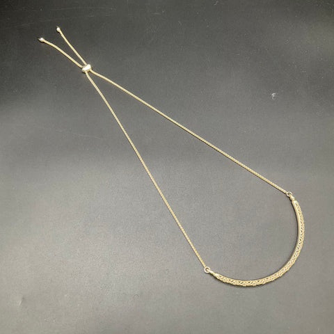 Kendra Scott Gold Tone Curved Filigree Bar Adjustable Bolo Slider Necklace 15"
