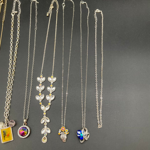 Fashion Costume Jewelry Lot of 11 Necklaces Gold Silver Tone Pendants Moon Bird