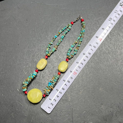 Turquoise Coral & Green Stone Beaded Necklace 72.15g