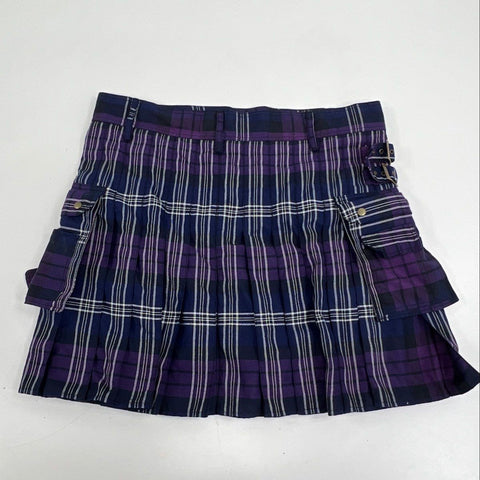 Five Rivers Men's Kilt Skirt Purple Plaid Cargo Pockets Utility Size 46