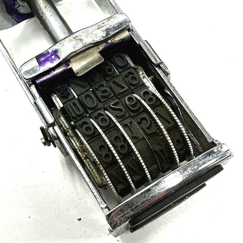 Vintage Gi Metal Rotary Numbering Machine Date Stamp with Leather Holster