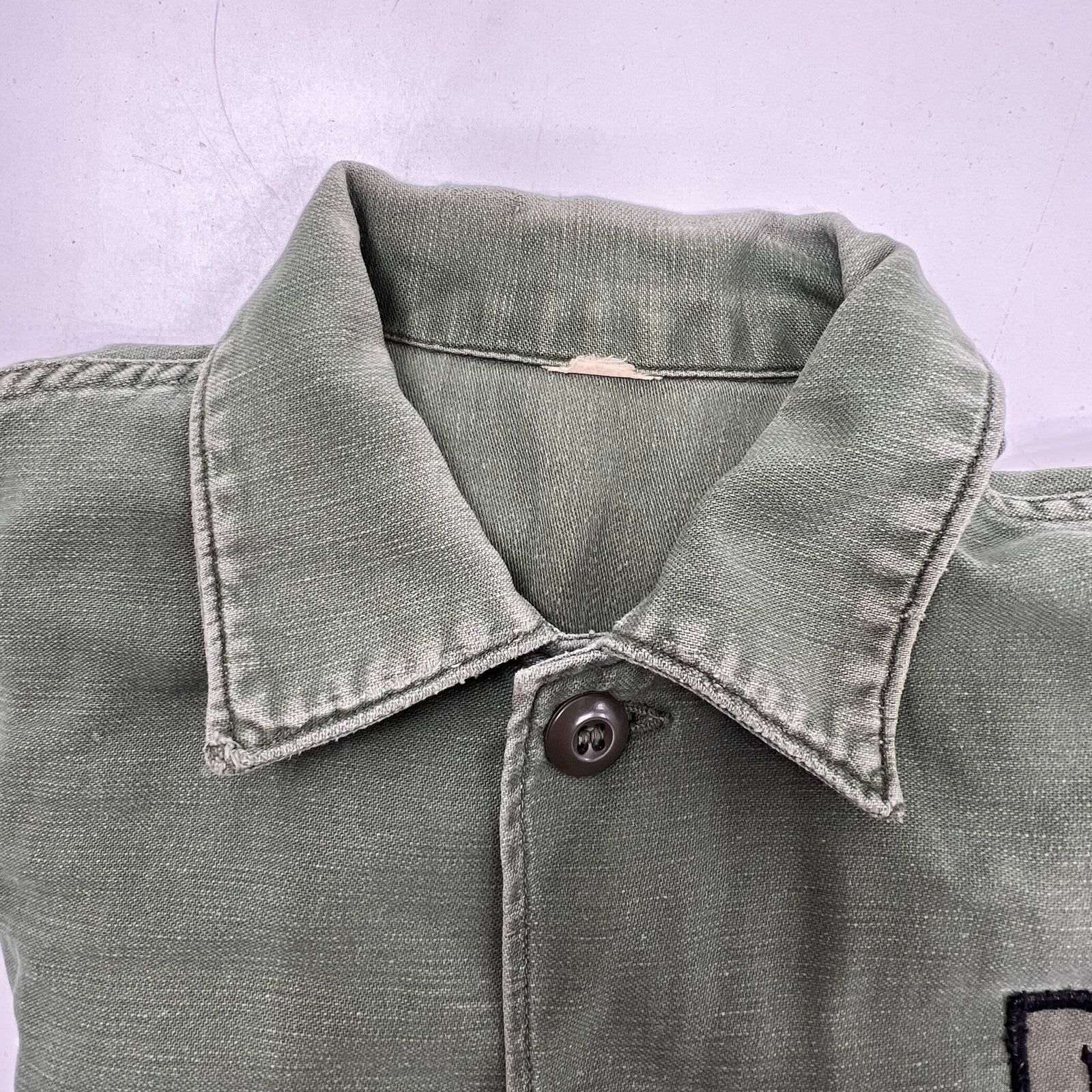 Vintage 60s US Army OD Green OG-107 Cotton Sateen Field Shirt Jacket Mens S