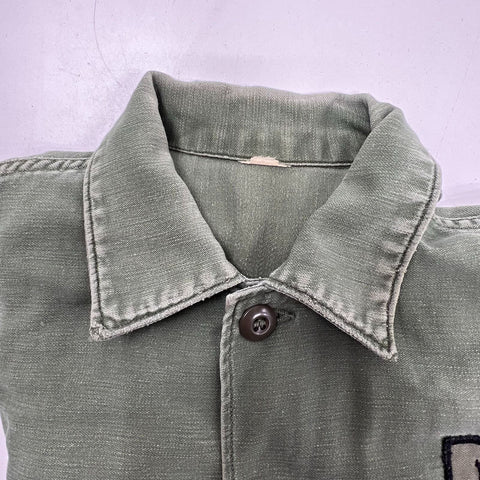 Vintage 60s US Army OD Green OG-107 Cotton Sateen Field Shirt Jacket Mens S