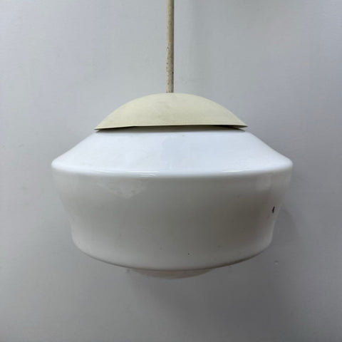 Vintage Mid Century Modern Pendant Light White Milk Glass Atomic Hanging Fixture