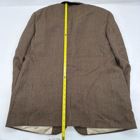 Oscar de la Renta Men's Sport Coat Jacket Brown Houndstooth 100% Wool Sz 48L