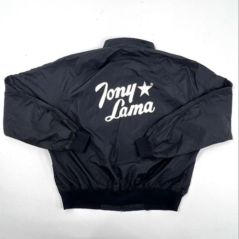Vintage Tony Lama Men's Black Nylon Windbreaker Bomber Jacket Logo Sz XXL