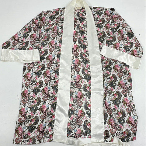Vintage 90s Victoria's Secret Women's Robe Cream Paisley Floral Satin Sz OS