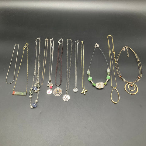 Fashion Jewelry Lot of 12 Necklaces Gold Silver Tone Boho Modern Initial