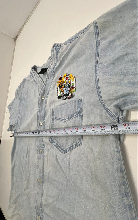 Vintage 90s Looney Tunes Embroidered Denim Shirt XL Daffy Sylvester Tweety