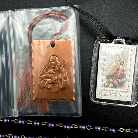 Religious Devotional Lot 8pc Rosaries Scapulars Good Shepherd Medal Italy